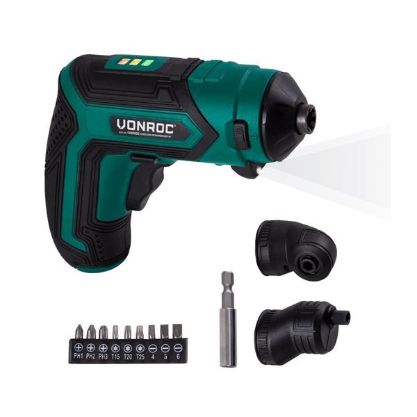 VONROC Cordless Screwdriver - 4V | With Multiple Heads