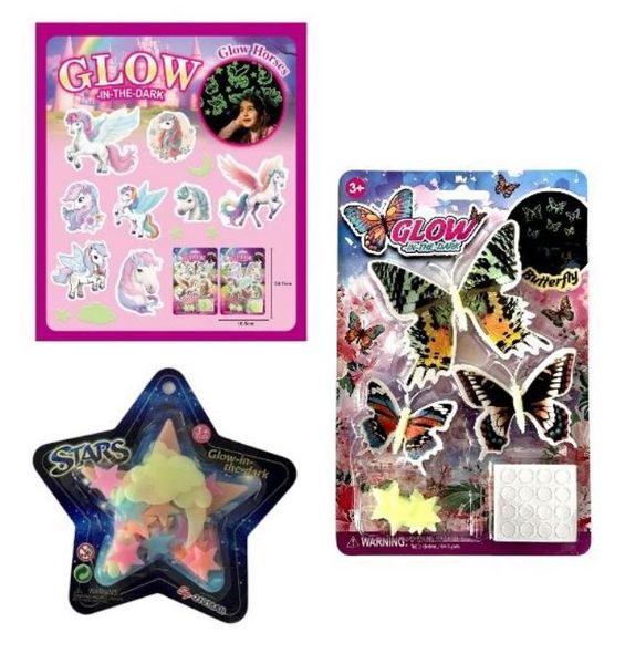 Glow in the Dark 3-Piece Fantasy Set - Butterfly, Horses, Night Sky