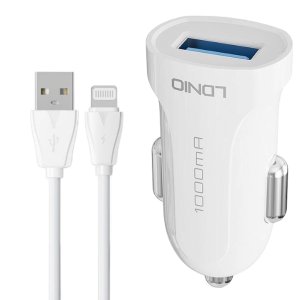 LDNIO - C17 - Smart Car Charger with USB To Lighting Cable - White