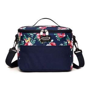 Floral Insulated Lunch Bag with Shoulder Strap Lunch Carrier Tote - 6 Litre