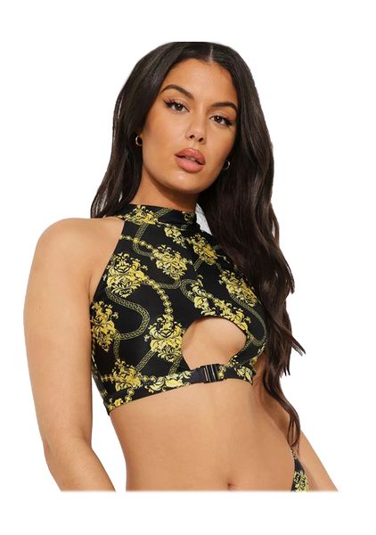 Brave Soul Black &amp; Gold Halter Bikini Top