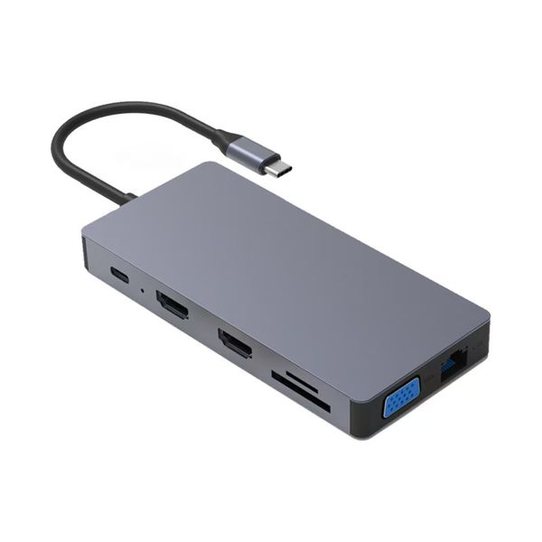 12-in-1 USB-C Hub Dual HDMI VGA Gigabit Ethernet Laptop Adapter