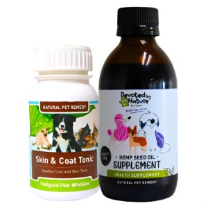 Pet Skin Care Combo: Skin &amp; Coat Tonic Caps + Cold Pressed Hemp Seed Oil