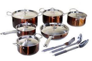 Conic 15 Piece Stainless Steel Capsulated Bottom Cookware Set - Copper
