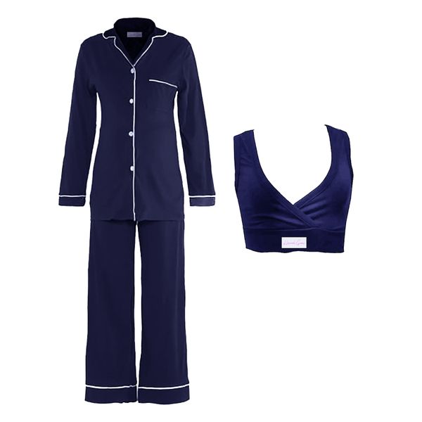 Hannah Grace Maternity Navy Winter PJ and Sleeping /Breastfeeding Bra