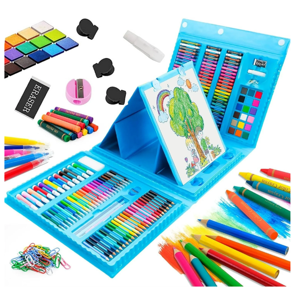 Kids 208-Piece Deluxe Art Colouring &amp; Paint Set in Carry Case -Blue