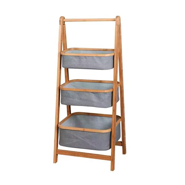 Bamboo Frame Foldable 3 Layer Laundry Basket