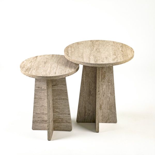 Traverten Circle Nesting Table- 2 pieces