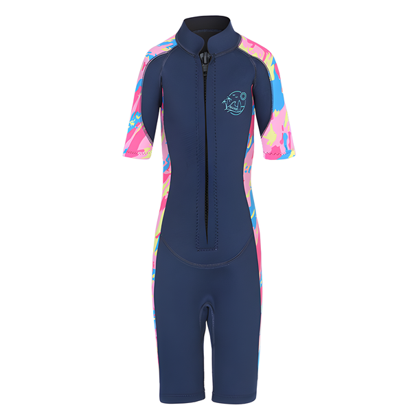 Kids Shorty Wetsuit - Short Sleeves Swimsuit - Zippered Swimming Costume