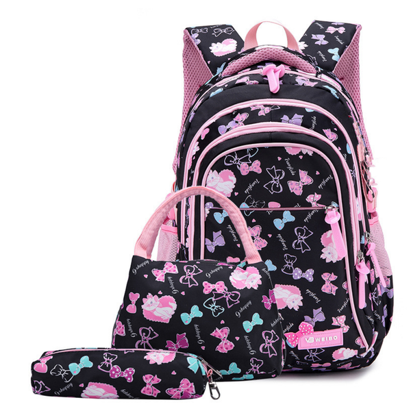 3-in-1 Girls School Backpack Set Lunch Bag Pencil Case Daily Commute