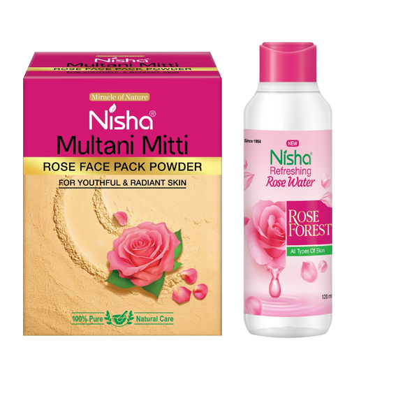 Nisha Multani Mitti Face Pack Powder &amp; 120ml Rose Water Set