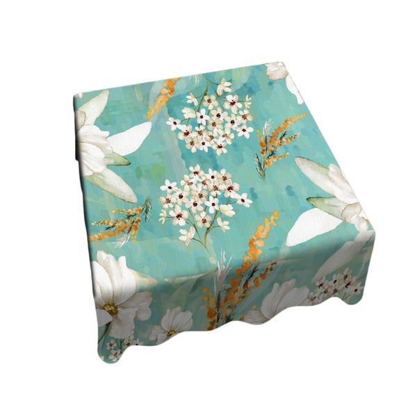 Pastel Teal Leaf Vines Square Tablecloth by Mark van Vuuren