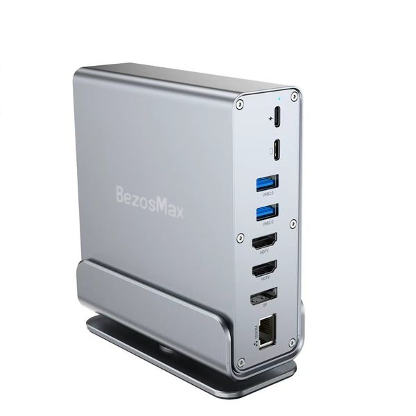 BezosMax 15 in 1 Vertical USB C Docking Station for Triple 4K 60Hz Monitors