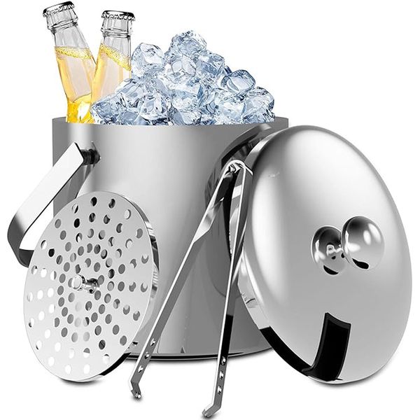3L Ice Bucket with Tongs &amp; Lid 304 Stainless Steel Bucket for Wet Bar