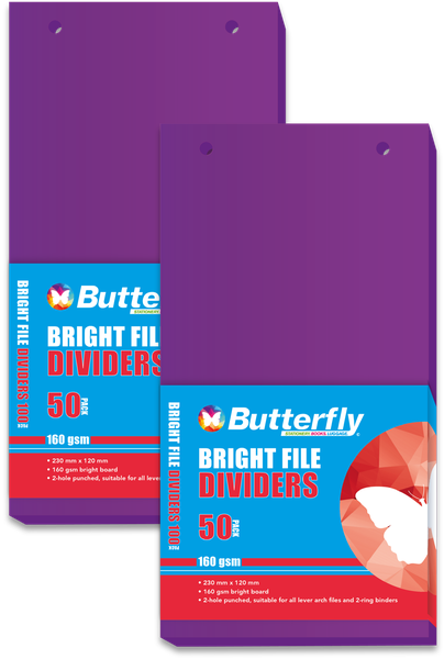 Strip File Divider - 160Gsm Bright - 50 Pack (Purple) X2