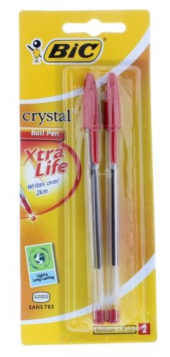 BIC Crystal Medium Xtra Life Ballpoint Pens - Red (Blister of 2)