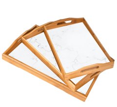 Serving Tray 40x28x3.5cm Bamboo with Marble Look Inlay