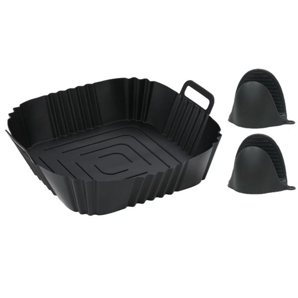 Reusable Square Silicone Air Fryer Basket Includes Oven Mitts