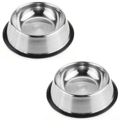 Optipet Stainless Steel Pet Bowls 22cm - Non-Slip Dog &amp; Cat (2 Pack)