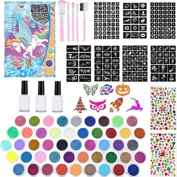 PEISKOS 48 Colors Temporary Glitter Tattoo Makeup Art Toys Set for Kids