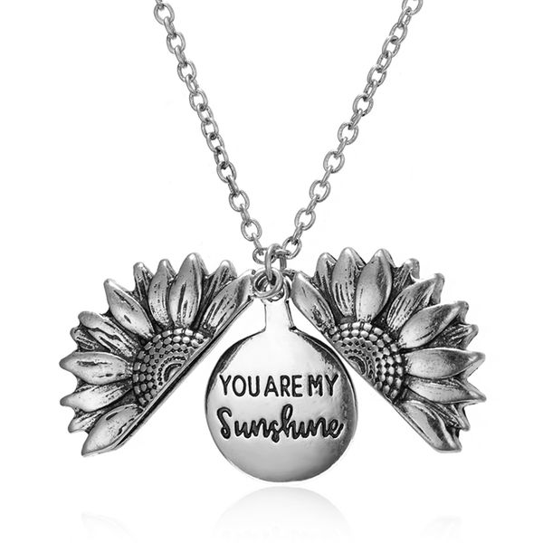 You are my sunshine - Sunflower Pendant Necklace - Silver