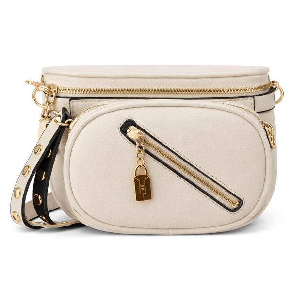Women's PU Leather Crossbody Sling Bag with Gold Zip Detail