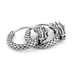 Stainless Steel Viking/Norse/Celtic Fierce Dragon Head Hoop Earring Pair