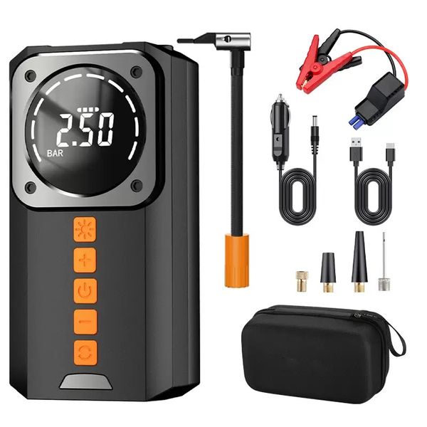 Car emergency jump starter and intelligent digital display tire inflator