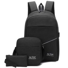 Backpack with Messenger Bag Handbag External USB Port -Black