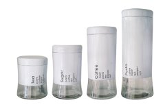 4 Piece Decadent Glass Jar Canisters - Coffee, Sugar, Tea and Pasta Storage