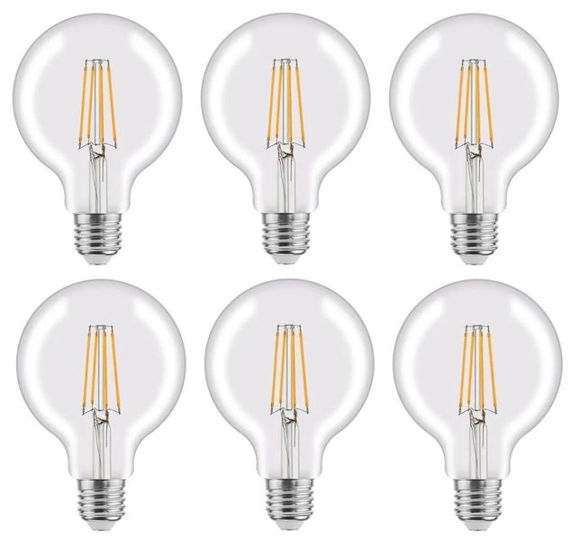Teempeest E27 LED Filament Bulb G125 6W - Cool White 6 Pack