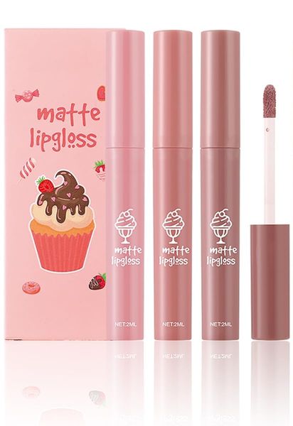 3 Piece Nude Matte Lipstick Set, Velvet Smooth Long Lasting Lipstick