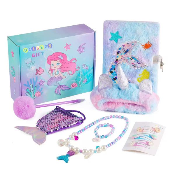 PEISKOS Mermaid Gifts for Girls with Dariy Coin Purse Hair Band Necklace