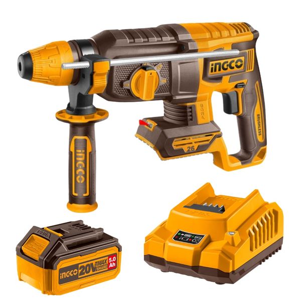 Ingco - Cordless Rotary Hammer Drill (26mm) with 5.0Ah Battery &amp; Charger