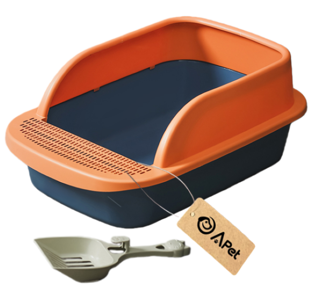 A-PET Semi-Open Large Cat Litter Box - Detachable Hood-High Sided &amp; Scoop