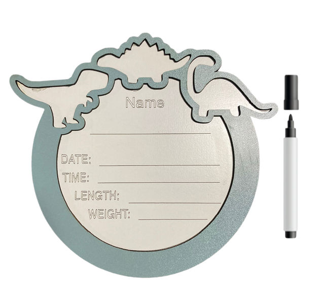 Baby Birth Announcement Board &amp; Marker-Duck egg Blue/Grey-Dinosaurs