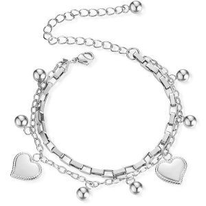 Double Chain Heart charm bracelet – Silver
