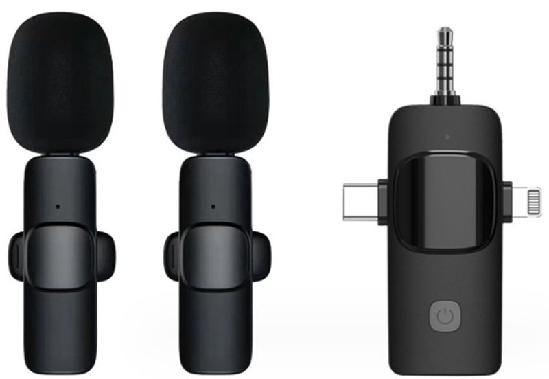 3 in 1 Wireless Microphone,Wireless Lavalier Compatible With iPhone,iPad,Android,Camera