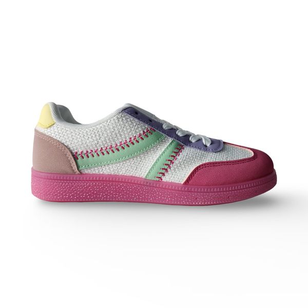 Women's Pink Colorblock Sneakers - Trendy Lace-Up Casual Platform Shoes