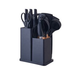 Silicone Kitchenware Kit 19 Pieces Knife &amp; Spoon Set With Storage Rack