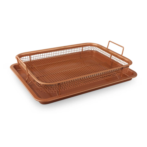 2 Piece Crispy Baking Tray Set with Metal Basket - Copper