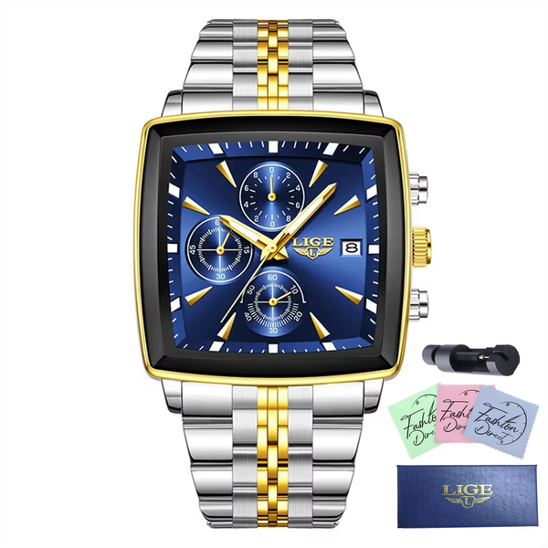 LIGE - Men Luxury Fashion Chronograph Watch Stainless Steel Band - Blue