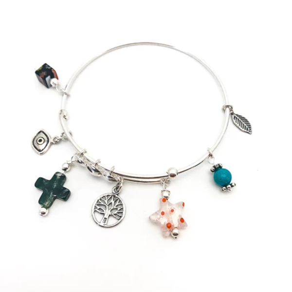 Sterling Silver Expandable Bangle with Assorted Charms