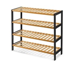 4-Tier Bamboo Shoe Rack with Metal Frame