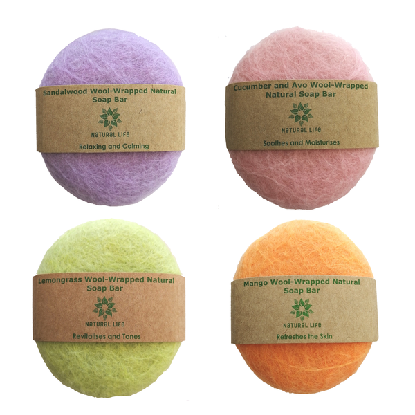 Natural Glycerine Soap Bars Wrapped In Wool - Pack of 4