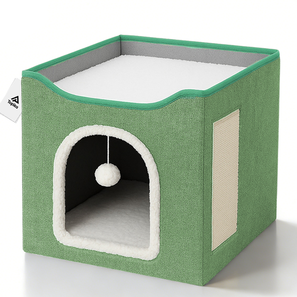 Topika - Foldable Cat Bed with Scratch Pad &amp; Toy, Cozy Indoor Cat House