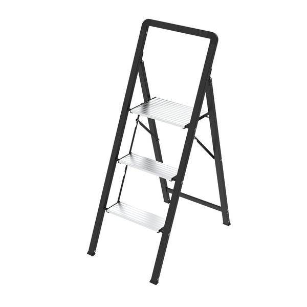 CASA Folding Step Ladder - Steel &amp; Aluminium - 3 Steps - Black/Silver