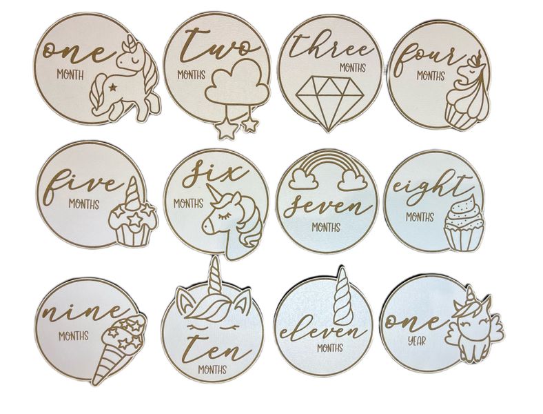 Unicorn Milestone Cards for Baby Shower Gift Girl - 12 Piece