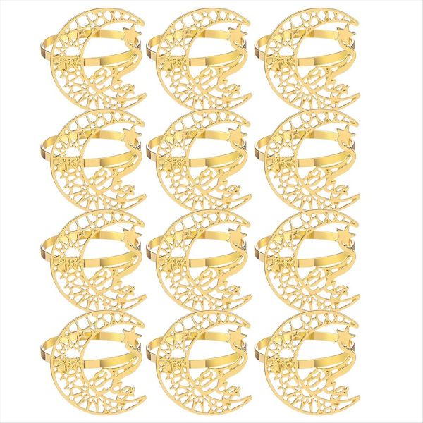 Gold Napkin Rings Set Of 12 Hollow Moon And Star Metal Napkin Holder