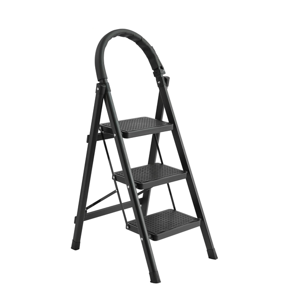 3 Step Folding Ladder With Anti-Slip Pedal - 330lbs Capacity